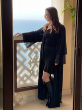 Fashion - Kaftan Belted Chiffon Open Front - Black