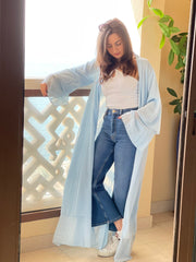 Fashion - Kaftan Belted Chiffon Open Front - Blue