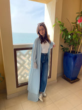 Fashion - Kaftan Belted Chiffon Open Front - Blue