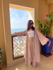 Fashion - Kaftan Belted Chiffon Open Front - Blush