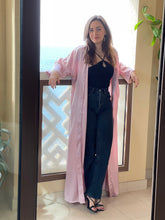 Fashion - Kaftan Belted Satin Open Front - Pink