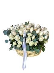 White Roses and Eucalyptus Basket