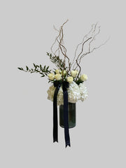 Vase - White roses and hydrangeas in tall vase
