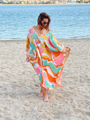 موضة – قفطان مطبوع باللون الخوخي