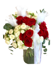 مزهرية كبيرة - أحمر وأبيض