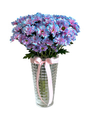 Vase - Bubblegum Spray Chrysanthemums Large Criss Cut