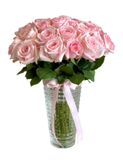 Vase - Pink Garden Roses Large Criss Cut