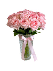 Vase - Pink Garden Roses Medium Criss Cut