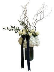 Vase - White roses and hydrangeas in tall vase