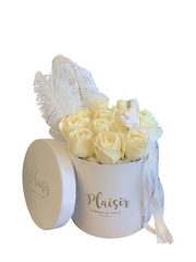Velvet Cylinder - White Roses and Feathers