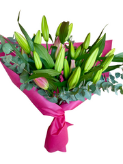 Hand-Tied Bouquet - Lillies and Eucalyptus