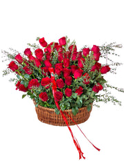 Red Roses and Parvifolia Eucalyptus Basket