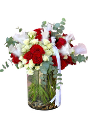 Christmas Red, White & Eucalyptus Vase