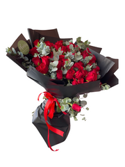 Hand-Tied Bouquet - Red Roses and Eucalyptus