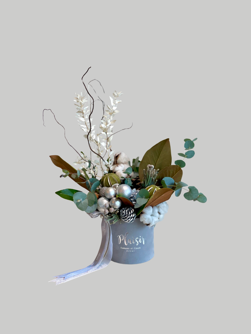 Festive Velvet Mini Cylinder - Grey Mix