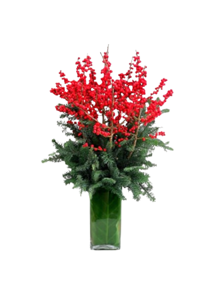 Christmas Ilex Berries & Pine Vase