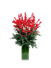 Christmas Ilex Berries & Pine Vase