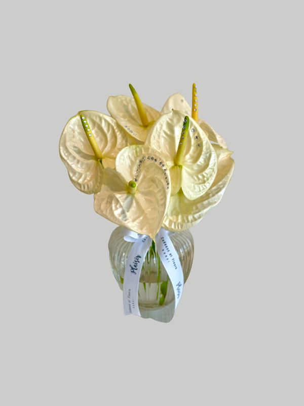 Vase Small Bubblicious - Bejeweled White Anthuriums