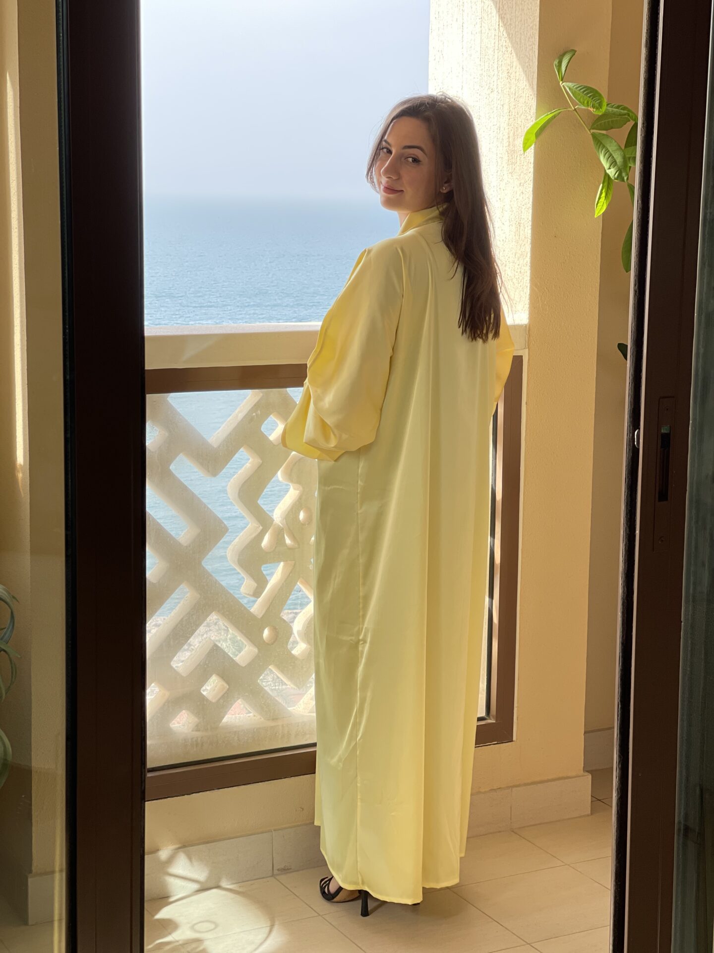 Fashion - Kaftan Belted Satin Open Front - Yellow