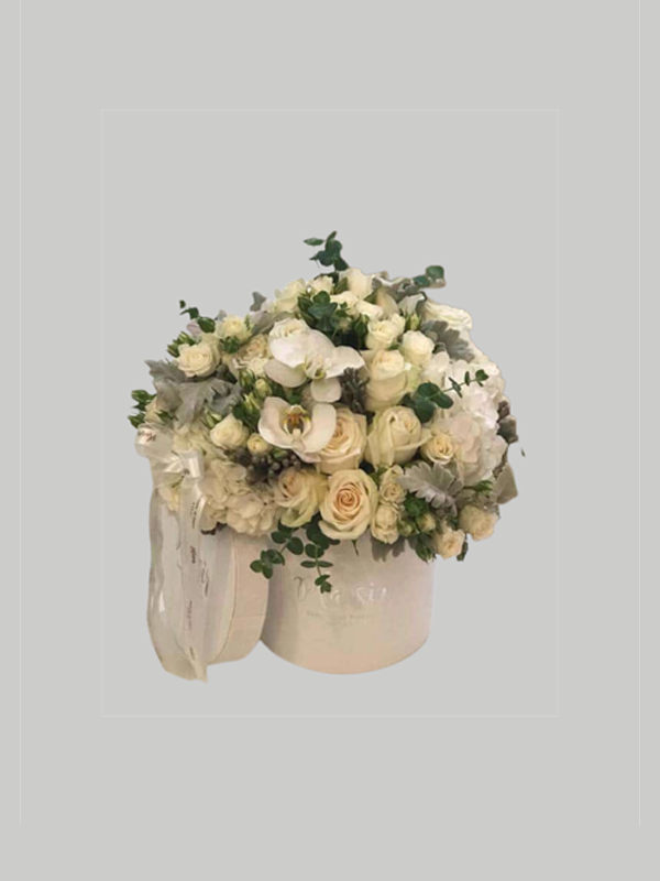 Velvet Cylinder - White Floral with Eucalyptus