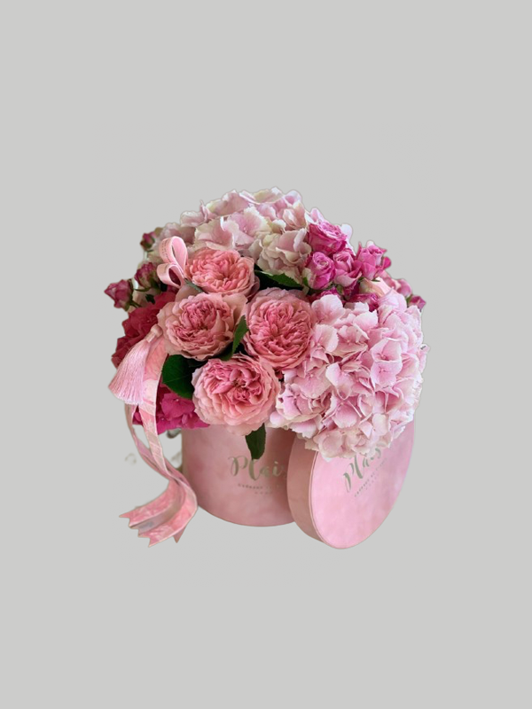 Velvet Cylinder - Pink Hydrangeas and Garden Roses