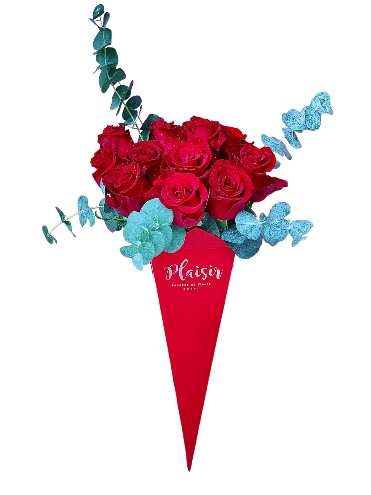 مخروط مربوط يدويًا - دزينة من الورود الحمراء