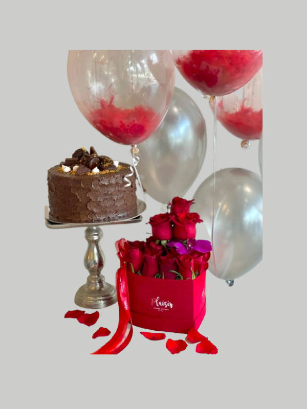 Giftset - Cake and Balloons with Red Heart Box