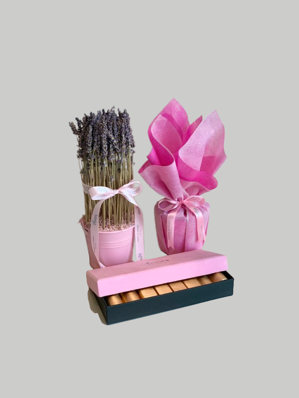 Giftset - Lavender Pail, Choco and Candle Pink