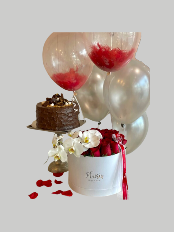 Giftset - Cake and Balloons with Roses and Orchid