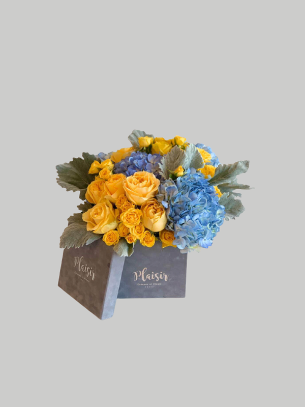 Velvet Square - Blue and Yellow Florals