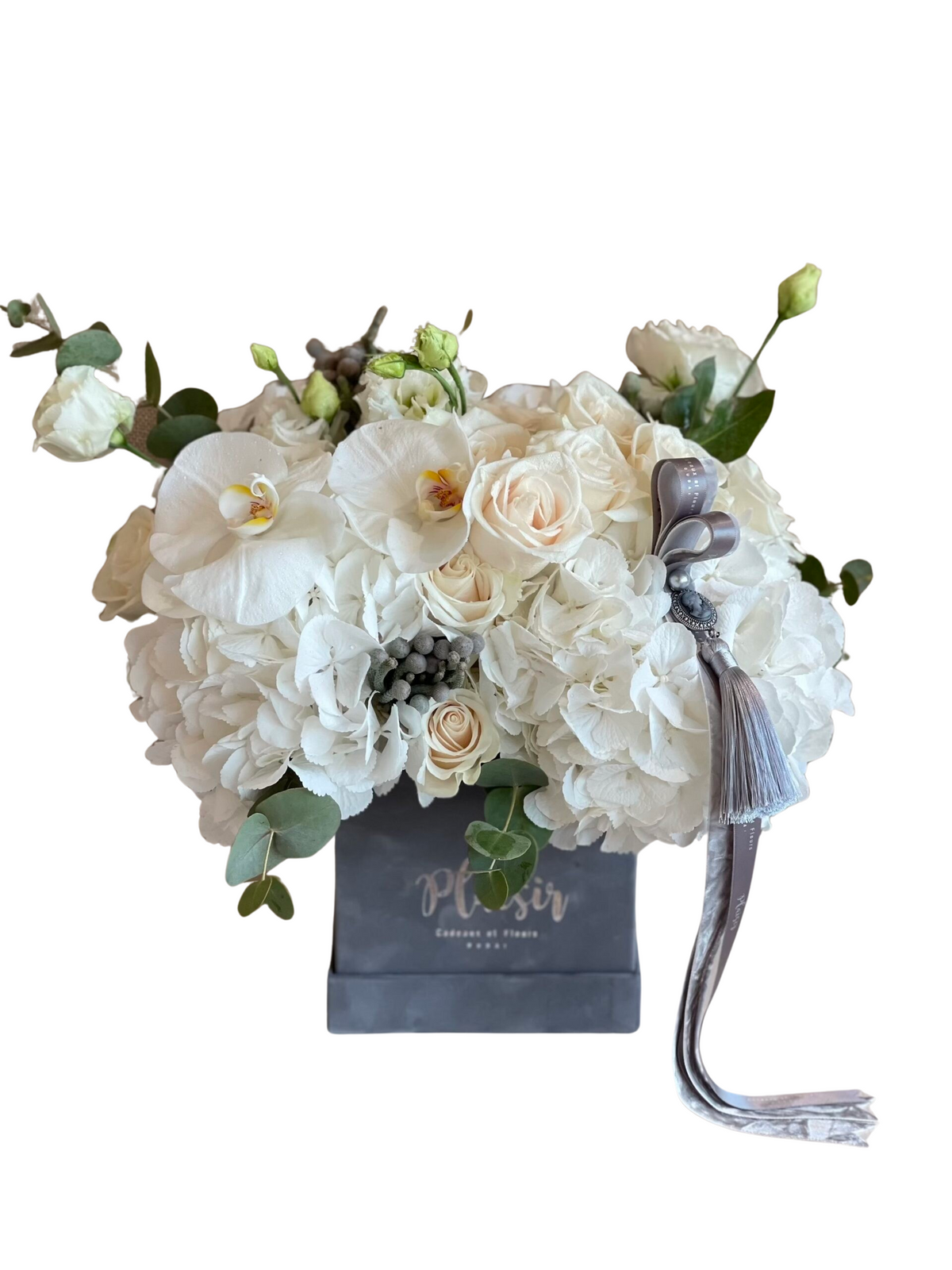 Velvet Square - White Floral on Grey