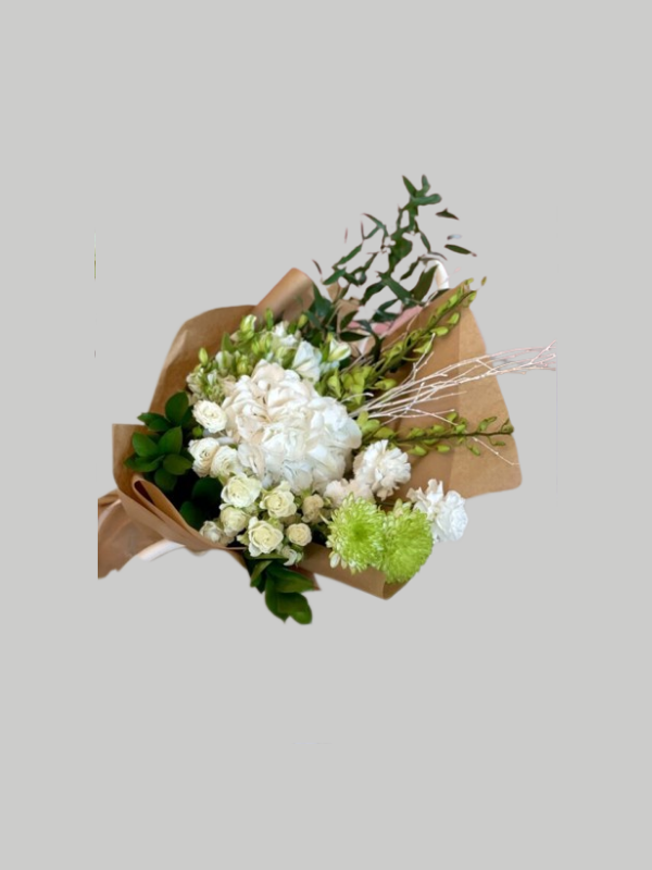 Hand-Tied - White and Green Bouquet