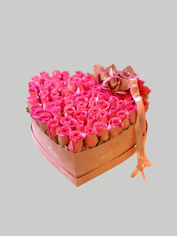 Velvet Heart Box - Pink Roses Large