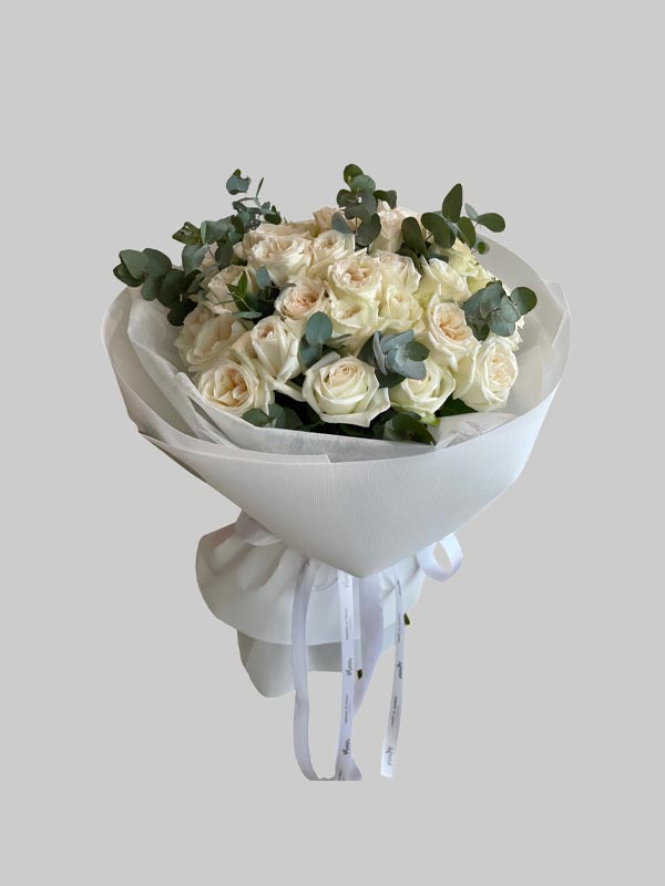 Heavenly White Garden Roses - Hand-Tied Bouquet