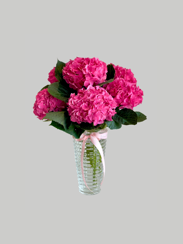 Vase Large Criss Cut - Pink Hydrangeas