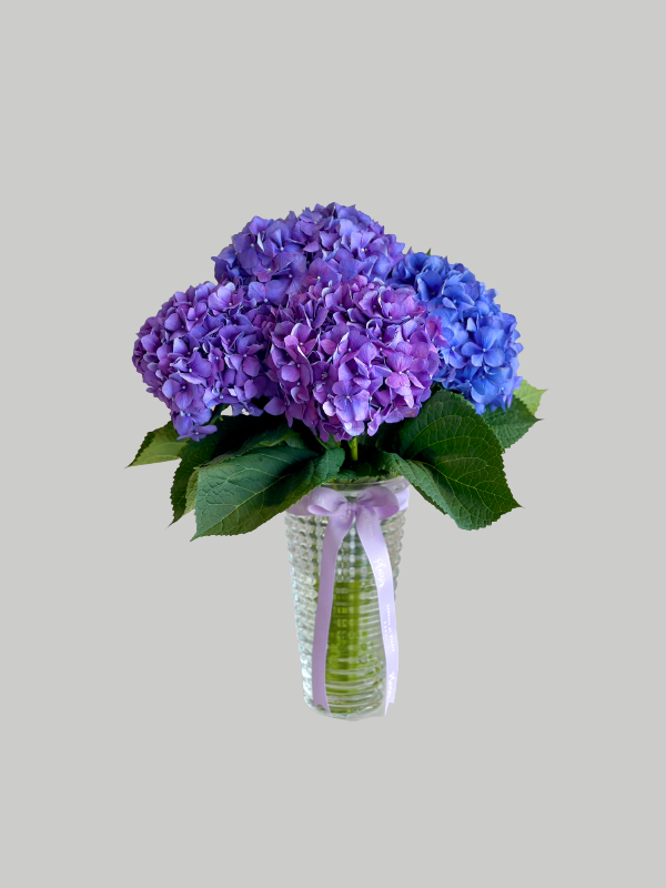 Vase Large Criss Cut - Purple Hydrangeas