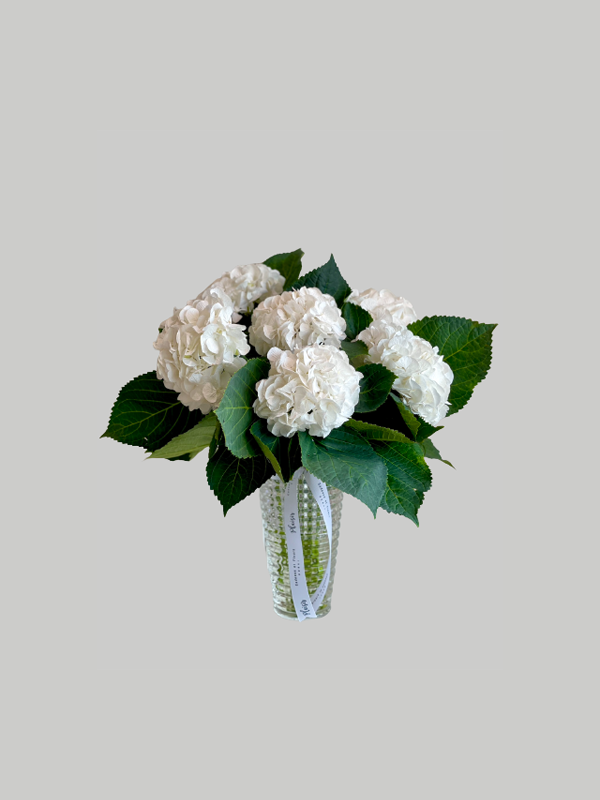 Vase Large Criss Cut - White Hydrangeas