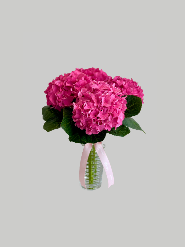 Vase Medium Criss Cut - Pink Hydrangeas