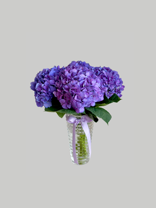 Vase Medium Criss Cut - Purple Hydrangeas