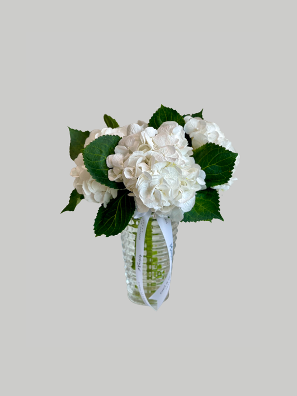 Vase Medium Criss Cut - White Hydrangeas