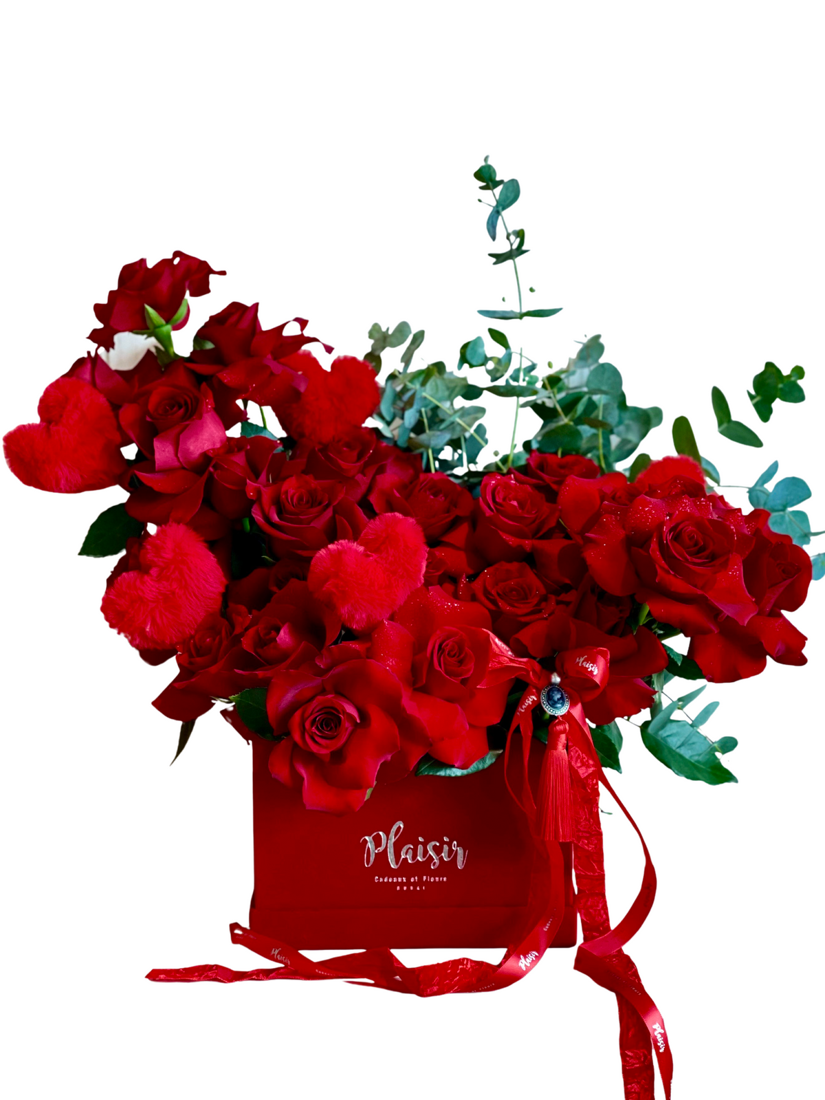 مربع مخملي كبير - ورود حمراء وقلوب