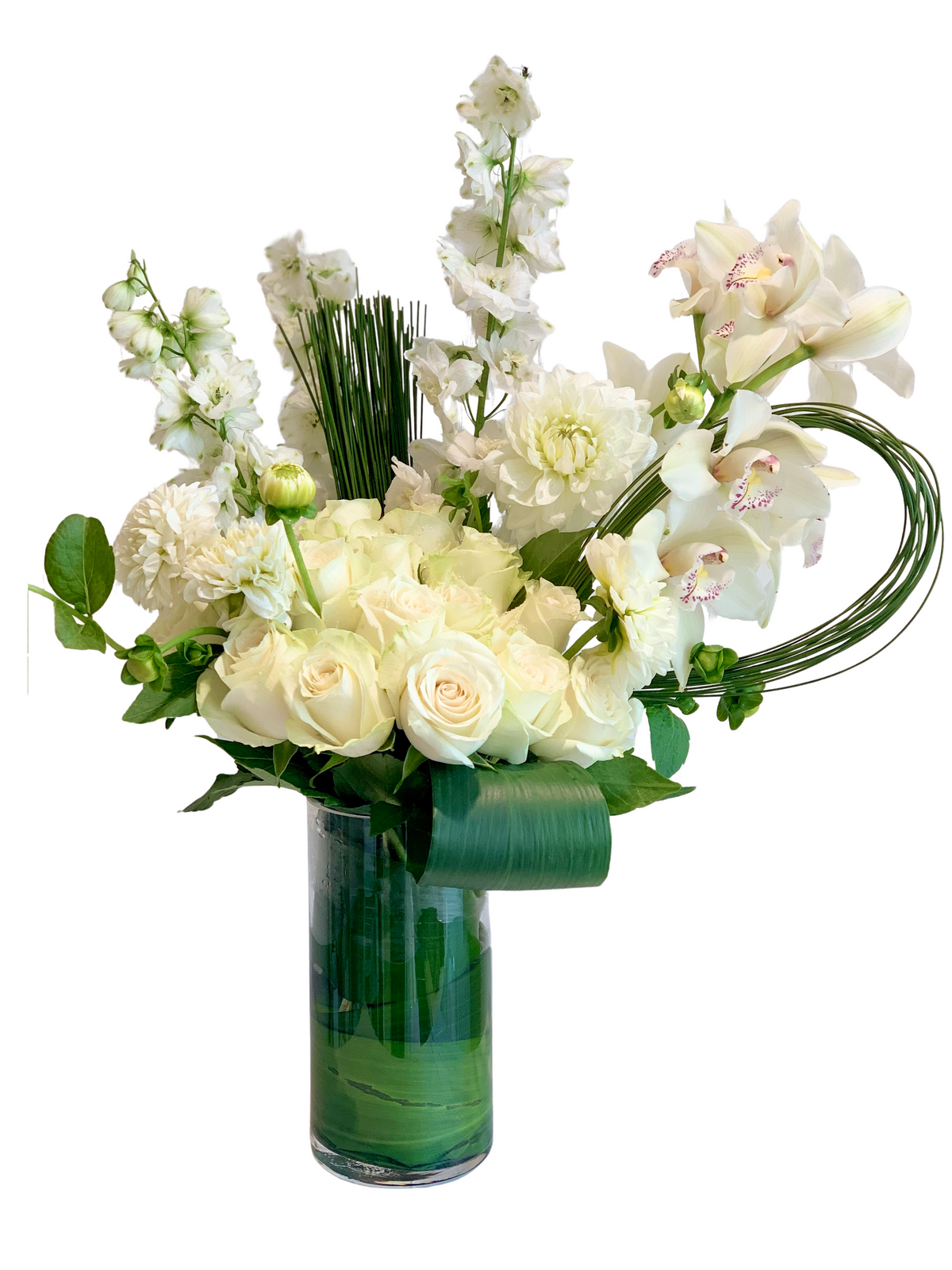 Vase - All White Roses Orchids and more