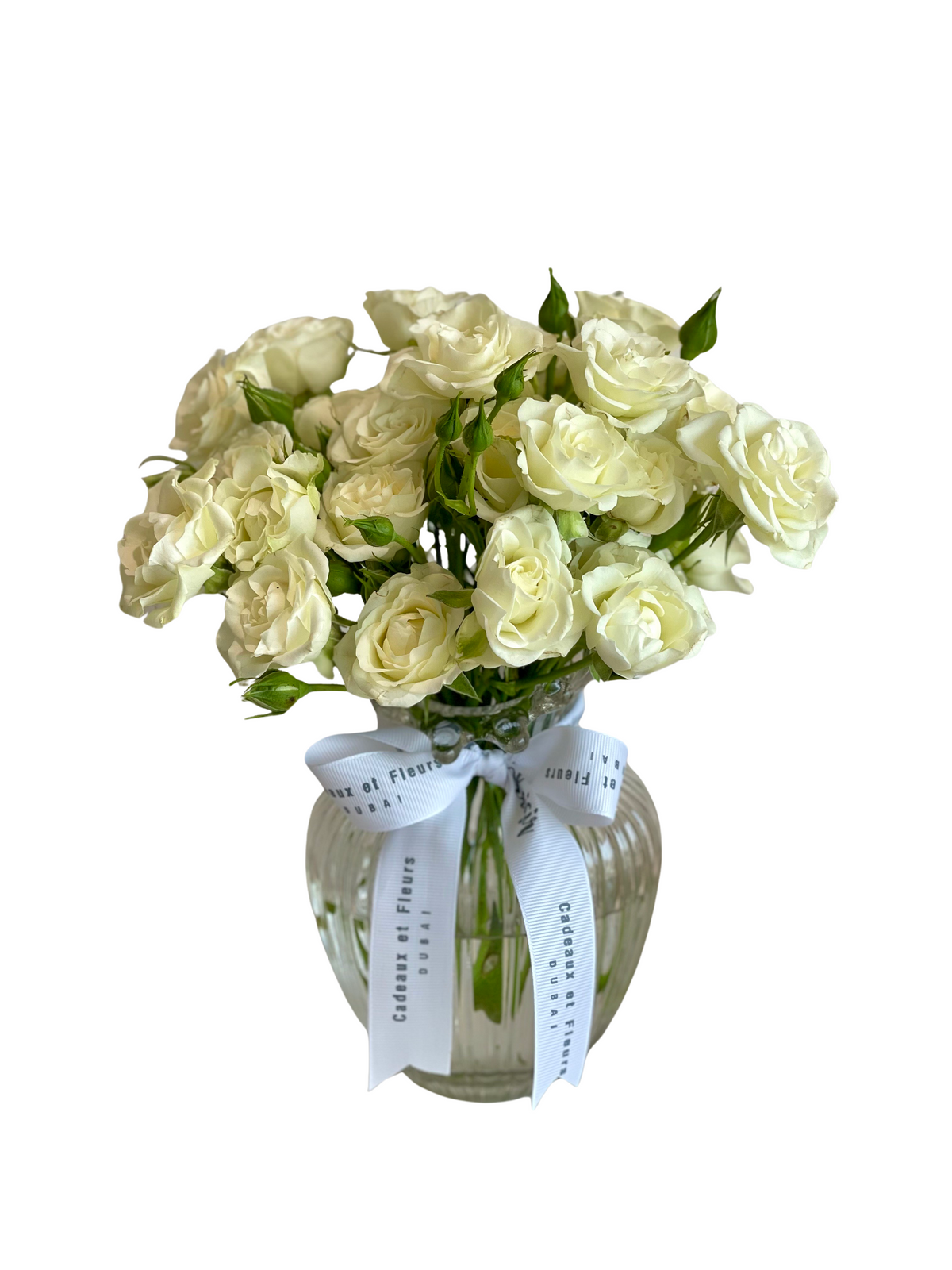 Vase - White Spray Roses Small Bubblicious