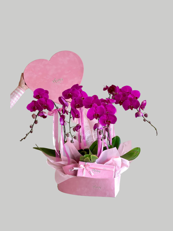 Velvet Heart Box - Orchids, Choco and Candle Pink