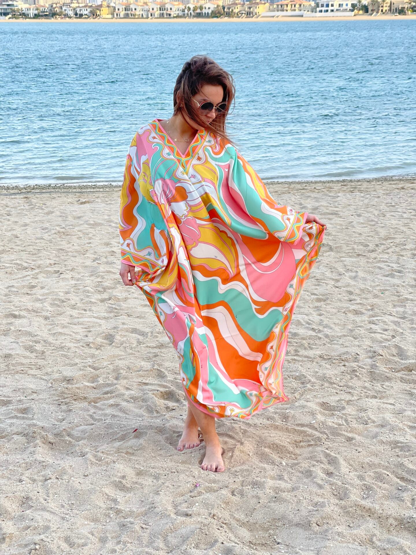 Fashion – Printed Kaftan Peach