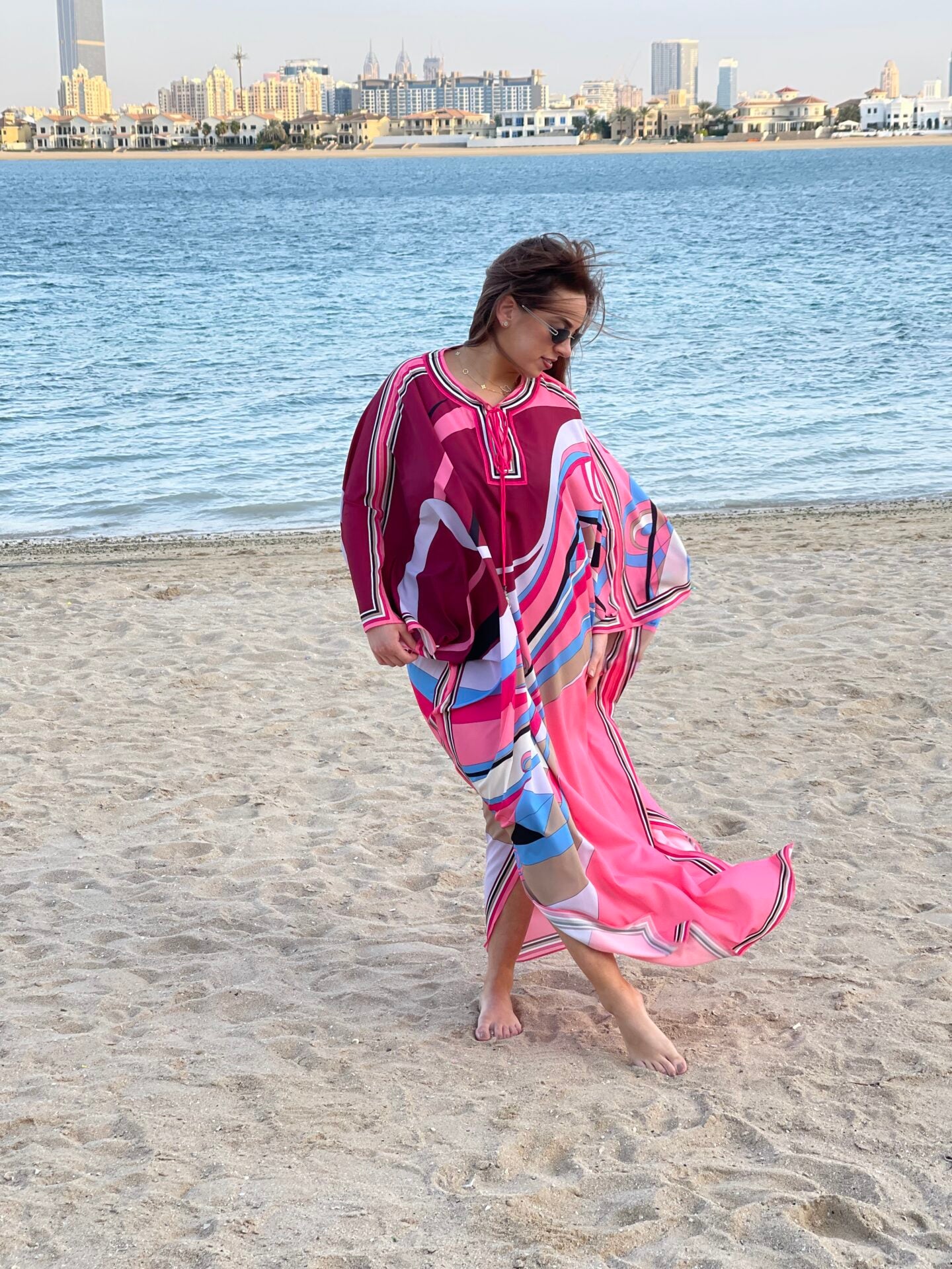 Fashion – Printed Kaftan Dark Pink