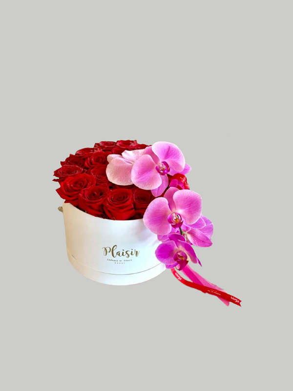 Velvet 25 Dia - Red Roses and Orchid Stem