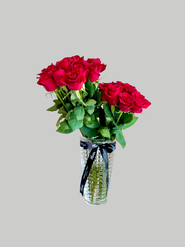 Vase Large Criss Cut - Red Rose Clusters