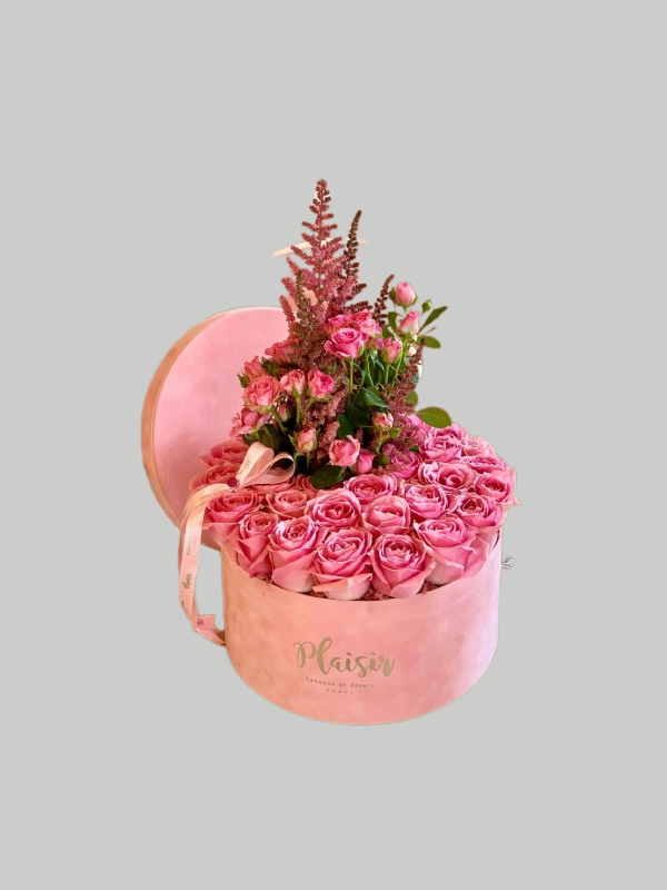 Velvet Hatbox - Pink Roses on Pink