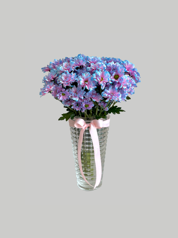 Vase Large Criss Cut - Bubblegum Spray Chrysanthemums